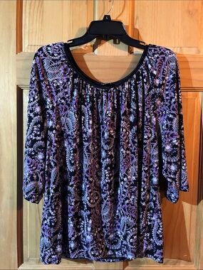 George Purple Floral Paisley Peasant Top